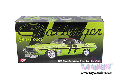 Acme | Sam Posey #77 Dodge Challenger Trans Am Street Version (1970, 1/18 scale diecast model car, Green) 1806001B