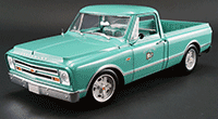 Show product details for Acme - Chevrolet C-10 Holley Speed Shop Pickup Truck (1967, 1/18 scale diecast model car, Light Green) 1807204