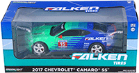 Show product details for Greenlight - Chevrolet® Camaro® SS™ Falken Tires Hard Top (2017, 1/24 scale diecast model car, Green/Blue) 18241