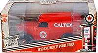 Show product details for Greenlight - Running on Empty | Caltex Chevrolet® Panel Truck (1939, 1/24 scale diecast model car, Red) 18246