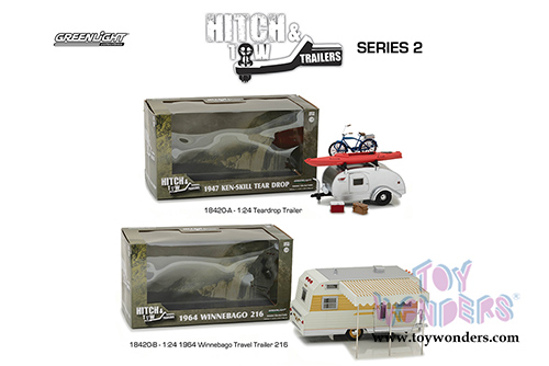 Greenlight - Hitch & Tow Trailers Series 2 | Ken Skill Tear Drop Trailer with Accessories (1947, 1/24 scale diecast model car, Silver) 18420A/12