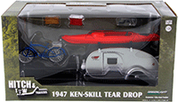 Show product details for Greenlight - Hitch & Tow Trailers Series 2 | Ken Skill Tear Drop Trailer with Accessories (1947, 1/24 scale diecast model car, Silver) 18420A/12