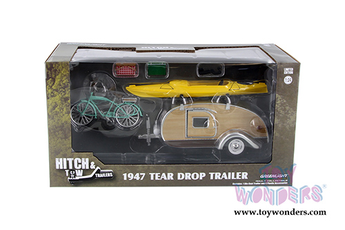 Greenlight - Hitch & Tow Trailers Series 3 | Tear Drop Trailer with Accessories (1947, 1/24 scale diecast model car, Beige) 18430A/12