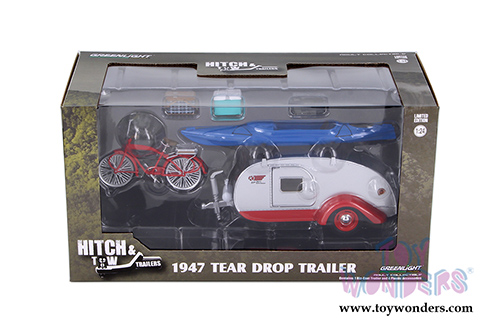 Greenlight - Hitch & Tow Trailers Series 4 | Drop Trailer with Accessories (1947, 1/24 scale diecast model car, Silver/red) 18440A/12