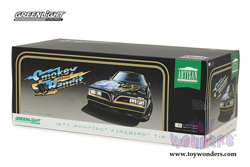 Greenlight - Artisan Pontiac® Firebird® Trans Am T-Top "Smokey and the Bandit" Movie (1977, 1/18 scale diecast model car, Black) 19025