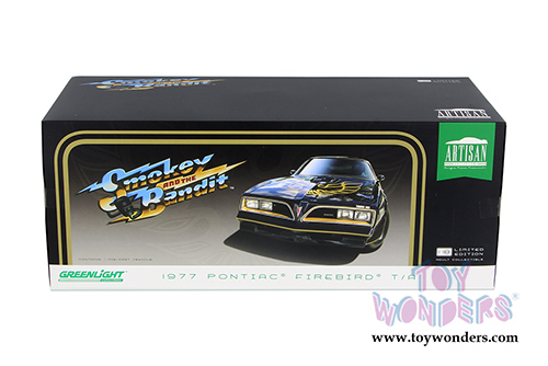 Greenlight - Artisan Pontiac® Firebird® Trans Am T-Top "Smokey and the Bandit" Movie (1977, 1/18 scale diecast model car, Black) 19025