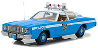 Show product details for Greenlight - Artisan Plymouth Fury Police Pursuit - New York Police Department NYPD (1975, 1/18 scale diecast model car, Blue) 19043