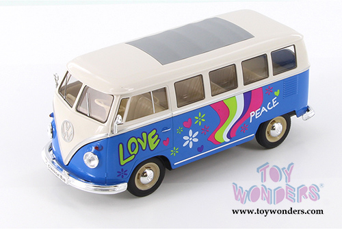 Welly - Volkswagen Classical T1 Bus with Love/Peace Decals (1963, 1/24 scale diecast model car, Blue) 22095A1WBU
