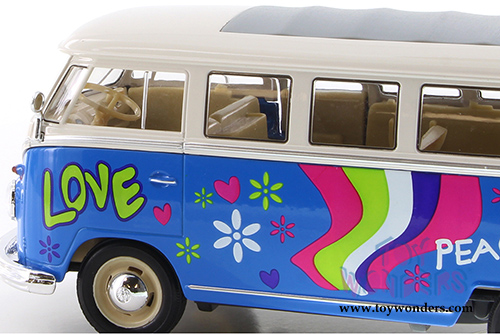Welly - Volkswagen Classical T1 Bus with Love/Peace Decals (1963, 1/24 scale diecast model car, Blue) 22095A1WBU