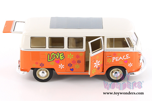 Welly - Volkswagen Classical T1 Bus with Love/Peace Decals (1963, 1/24 scale diecast model car, Orange) 22095A1WOR