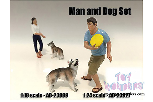 American Diorama Figurine - Man And Dog set of 2 (1/24  scale, Blue with Beige) 23927