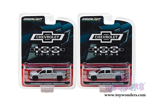 Greenlight - Anniversary Collection Series 6 | Chevrolet® Silverado™ Redline Edition 100th Anniversary of Chevy® Trucks (2018, 1/64 scale diecast model car, Silver) 27940F/48