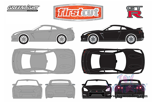 Greenlight Firstcut - Nissan GT-R R35 Hard Top (2014, 1/64 scale diecast model car, Black and Bare metal) 29831