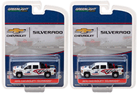 Show product details for Greenlight - Chevrolet® Silverado™ Pickup Truck with Safety Equipment (2015, 1/64 scale diecast model car, White) 29874