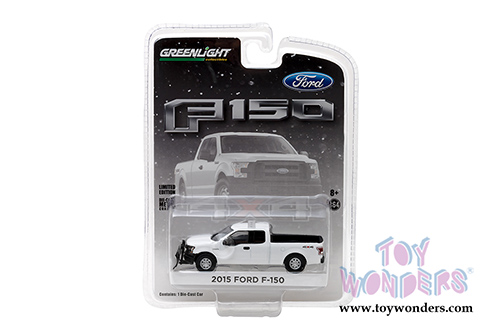 Greenlight - Ford F-150 White with Light Bar and Snow Plow Pickup Truck (2015, 1/64 scale diecast model car, White) 29875/48