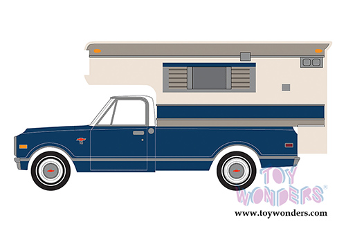 Greenlight - Chevrolet C10 Cheyenne with Large Camper (1968, 1/64 scale diecast model car, Blue/Cream) 29878/48