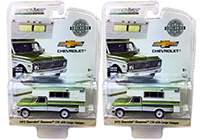 Show product details for Greenlight - Chevrolet® Cheyenne™ C10 with Large Camper (1972, 1/64 scale diecast model car, Green) 29921/48