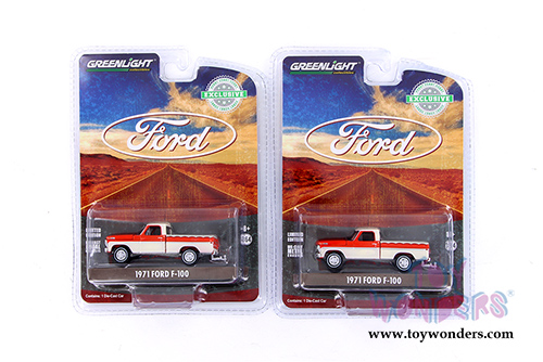 Greenlight - Ford F-100 Pickup Truck with Bed Cover (1971, 1/64 scale diecast model car, Orange/White) 29957/48