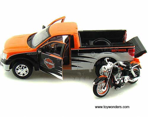 Maisto HD - Ford F-150 STX Pickup Harley-Davidson / FLH Duo Glide Motorcycle (2010/1958, 1/27 scale diecast model car/1/24 scale diecast model car, Orange, Black & White) 32173OB