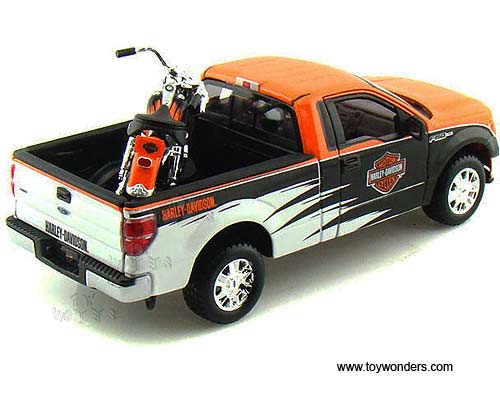 Maisto HD - Ford F-150 STX Pickup Harley-Davidson / FLH Duo Glide Motorcycle (2010/1958, 1/27 scale diecast model car/1/24 scale diecast model car, Orange, Black & White) 32173OB
