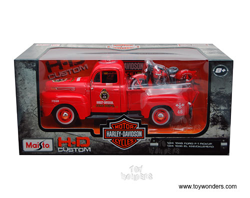 Maisto HD - Ford F-1 Pickup Harley-Davidson /El Knucklehead Motorcycle (1948/1936, 1/24 scale diecast model car, Red) 32191R