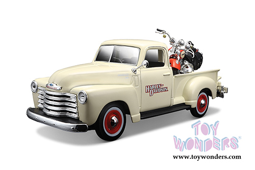 Maisto HD - Chevrolet® 3100™ Pickup Truck Harley-Davidson / FLSTS Heritage™ Springer Motorcycle (1950/2001, 1/24 scale diecast model car/1/24 scale diecast model car, Cream & Orange) 32194