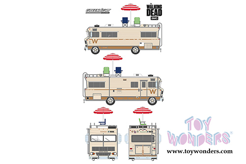Greenlight - Heavy Duty Trucks Series 10 | Dale's Winnebago Chieftan with Umbrella and Camping Chairs from The Walking Dead TV Series (1973, 1/64 scale diecast model car, Beige) 33100B/48