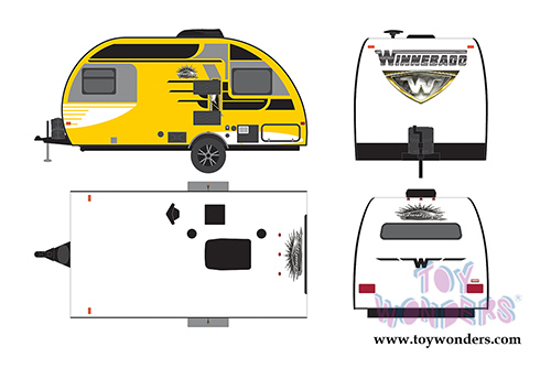 Greenlight - Hitched Homes Series 1 | Winnebago Winnie Drop 1710 Travel Trailer (2016, 1/64 scale diecast model car, Yellow/Black) 34010D/48