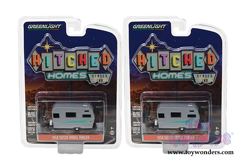 Greenlight - Hitched Homes Series 2 | Siesta Travel Trailer (1958, 1/64 scale diecast model car, Silver) 34020A/48