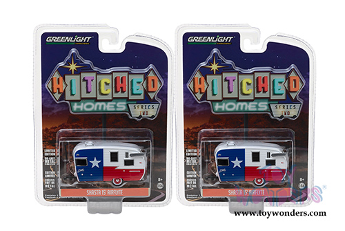 Greenlight - Hitched Homes Series 2 | Shasta 15' Airflyte (2016, 1/64 scale diecast model car, Red/White/Blue) 34020F/48