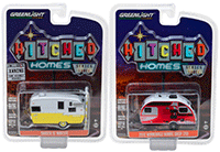 Show product details for Greenlight - Hitched Homes Series 3 | Shasta 15' Airflyte (1/64 scale diecast model car, White/Yellow) 34030F/48