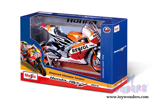 Maisto - MotoGP | Repsol Honda Team RC213V #26 and #93 Motorcycles (2014, 1/18 scale diecast model car, Orange) 34587