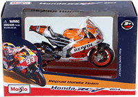 Show product details for Maisto - MotoGP | Repsol Honda Team RC213V #26 and #93 Motorcycles (2014, 1/18 scale diecast model car, Orange) 34587
