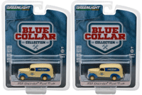 Show product details for Greenlight - Blue Collar Collection Series 3 | Chevrolet® Panel Truck Genuine Chevrolet® Parts (1939, 1/64 scale diecast model car, Yellow/Blue) 35080A/48