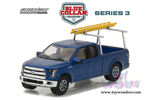 Greenlight - Blue Collar Collection Series 3 | Ford F-150 Pickup Truck with Ladder Rack (2015, 1/64 scale diecast model car, Blue) 35080E/48