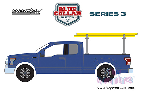 Greenlight - Blue Collar Collection Series 3 | Ford F-150 Pickup Truck with Ladder Rack (2015, 1/64 scale diecast model car, Blue) 35080E/48
