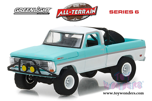Greenlight - All Terrain Series 6 | Ford F-100 Pick Up Truck (1969, 1/64 scale diecast model car, Turquoise/White) 35090A/48
