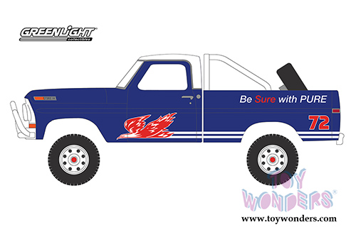 Greenlight - Blue Collar Collection Series 4 | Ford F-100 Pickup Truck Pure Oil Co. Firebird Racing Gasoline (1972, 1/64 scale diecast model car, Blue) 35100D/48