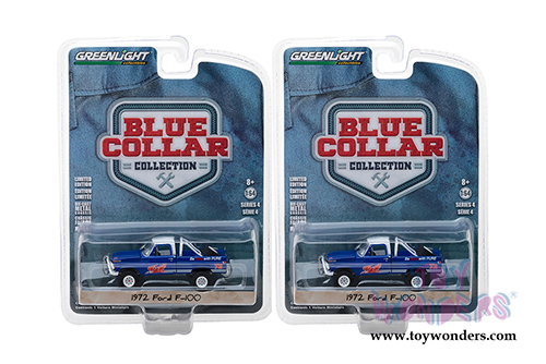 Greenlight - Blue Collar Collection Series 4 | Ford F-100 Pickup Truck Pure Oil Co. Firebird Racing Gasoline (1972, 1/64 scale diecast model car, Blue) 35100D/48
