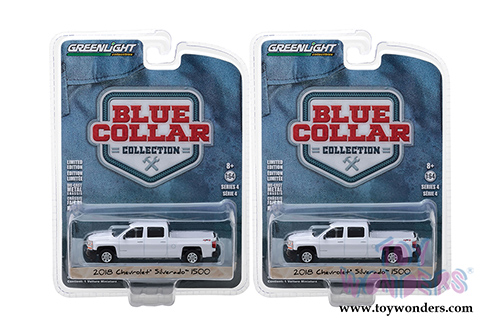 Greenlight - Blue Collar Collection Series 4 | Chevrolet® Silverado™ 1500 Pickup Truck (2018, 1/64 scale diecast model car, White) 35100F/48