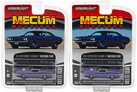 Show product details for Greenlight - Mecum Auctions Series 1 | Dodge Challenger R/T Hemi® (1970, 1/64 scale diecast model car, Purple/Black) 37110B/48