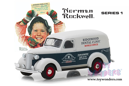Greenlight - Norman Rockwell Delivery Vehicles Series 1 |  Chevrolet® Panel Truck Ridgewood Dental Clinic (1939, 1/64 scale diecast model car, Blue/White) 37150A/48