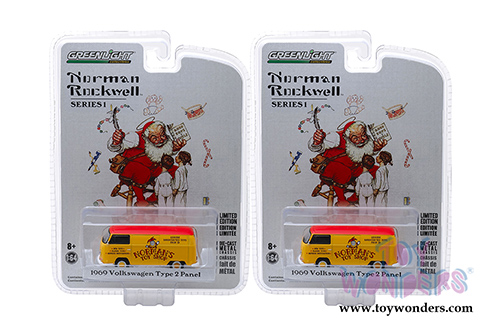 Greenlight - Norman Rockwell Delivery Vehicles Series 1 |  Volkswagen Type-2 Panel Van - Norman's Toy Shop (1969, 1/64 scale diecast model car, Yellow/Red) 37150D/48
