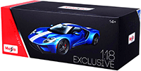 Show product details for Maisto Exclusive - Ford GT Hard Top (2017, 1/18 scale diecast model car, Blue) 38134BU