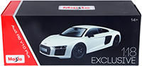 Show product details for Maisto Exclusive - Audi R8 V10 Plus Hard Top (1/18 scale diecast model car, White) 38135W