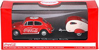 Show product details for Motor City Coca-Cola - Volkswagen Beetle Coca Cola with Teardrop Trailer (1967, 1/43 scale diecast model car,  Red/White) 440032