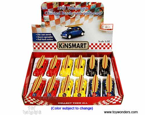 Kinsmart - Volkswagen Beetle Hard Top w/ Surfboard (1967, 1/32 scale diecast model car, Asstd.) 5057DS