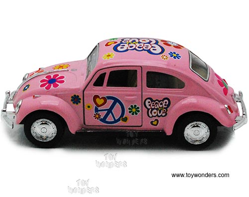 Kinsmart - Volkswagen Classical Beetle Hard Top w/ Peace Love Decals (1967, 1/32 scale diecast model car, Pink) 5375FPK