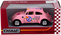 Show product details for Kinsmart - Volkswagen Classical Beetle Hard Top w/ Peace Love Decals (1967, 1/32 scale diecast model car, Pink) 5375FWPK