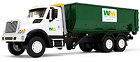 Show product details for First Gear Waste Management - Plastic International WorkStar with Roll-Off Container Including Lights & Sounds (1/24 scale diecast model car, White/Green) 70-0580